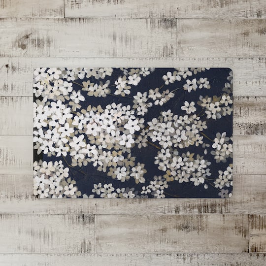 Navy & White Blossoms Floor Mat